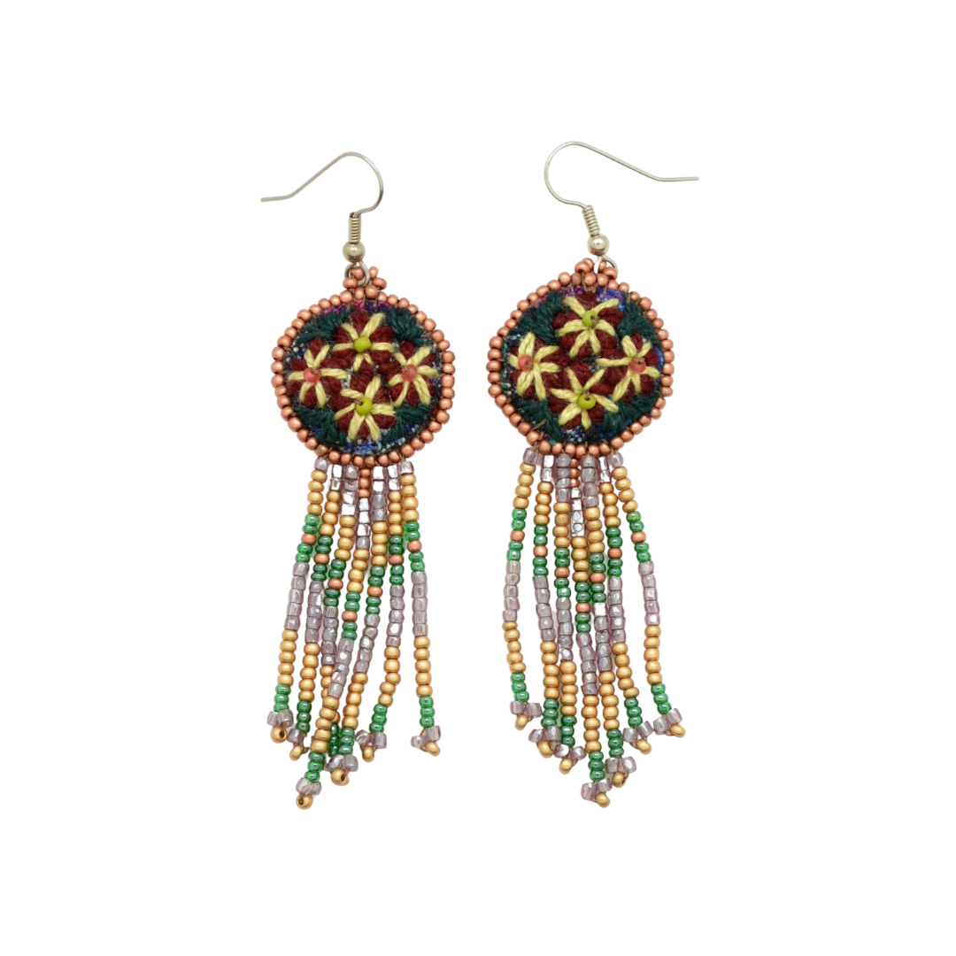 Assorted Embroidered Flower Fringe Earrings