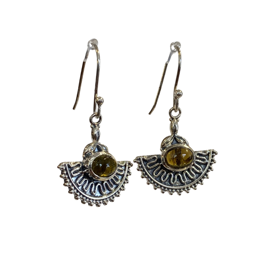 Fan Earrings with Tourmaline Stone