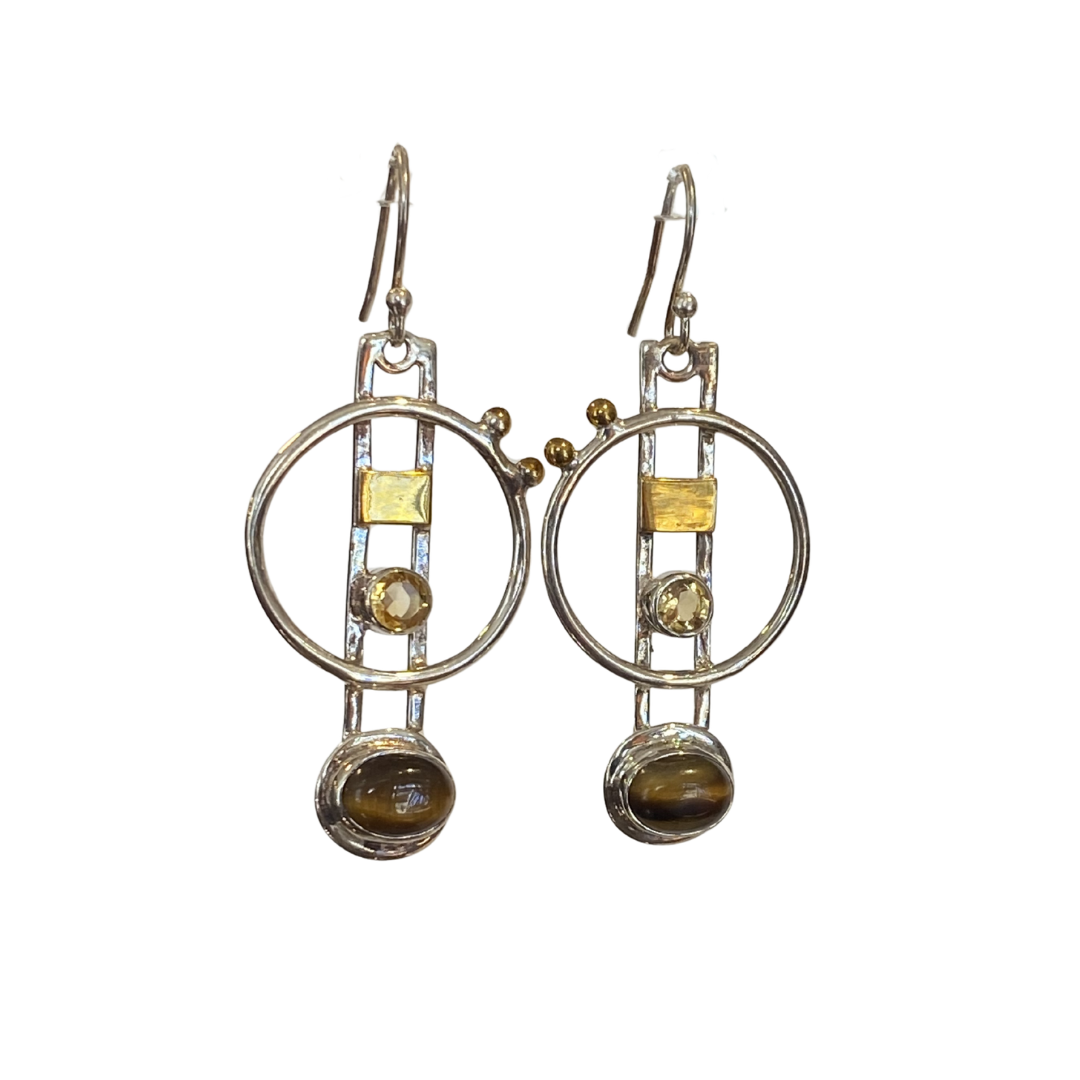Silver & Gold Art Deco Stone Earrings