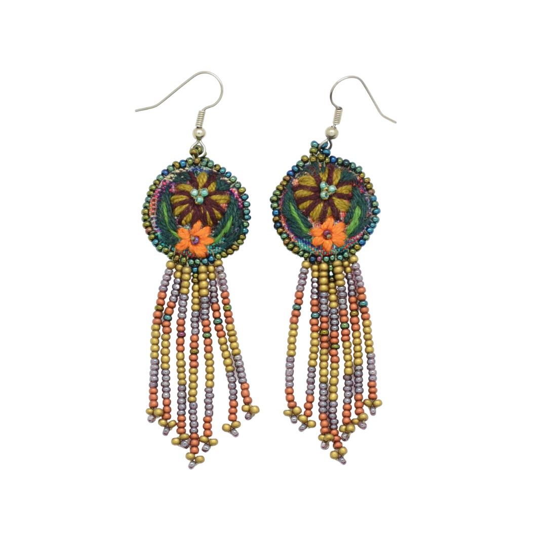 Assorted Embroidered Flower Fringe Earrings