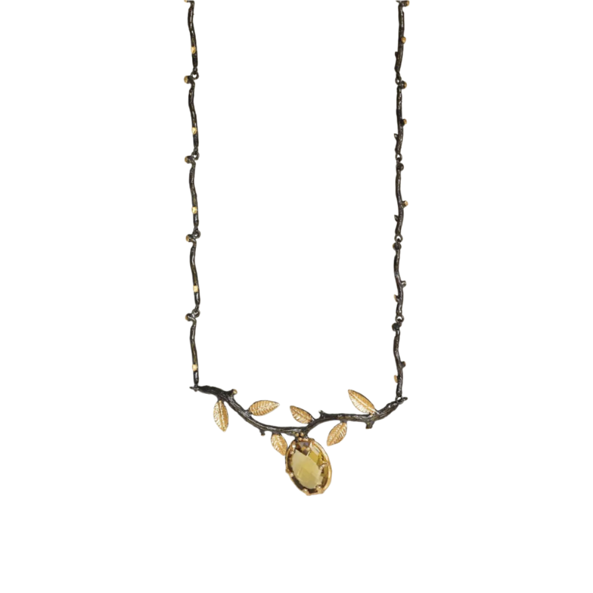 Oval Stone Branch and Leaf Necklace