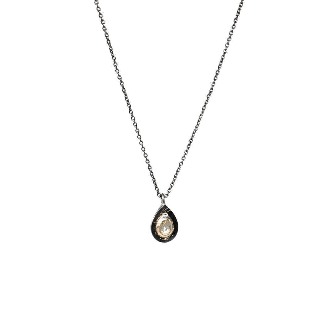 Raw Diamond Tear Drop Necklace