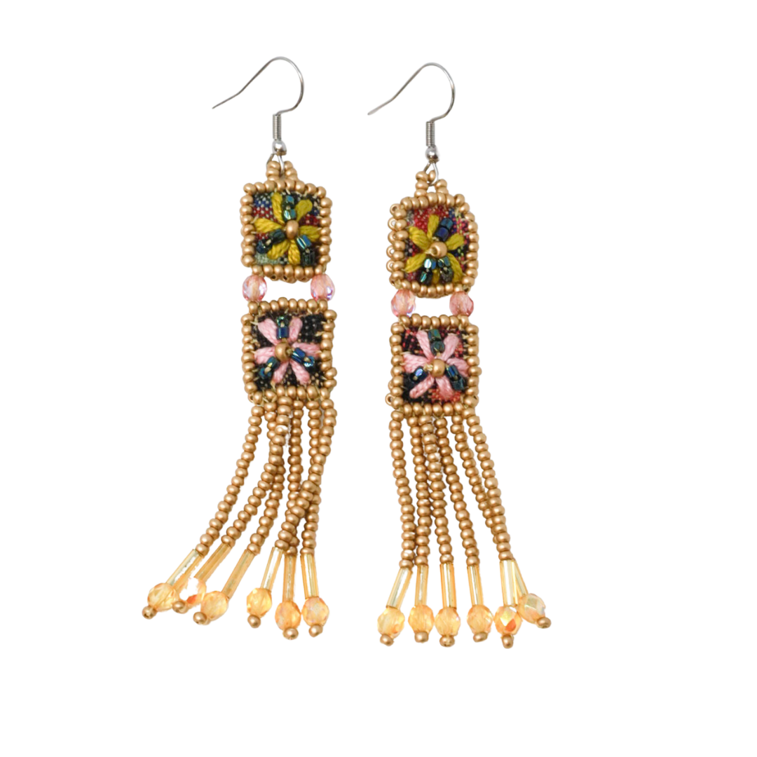 Assorted Embroidered Flower Fringe Earrings