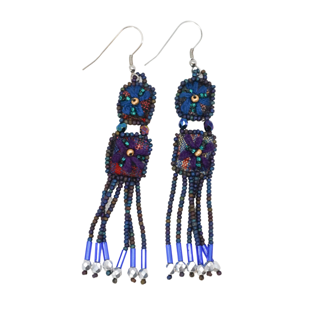 Assorted Embroidered Flower Fringe Earrings