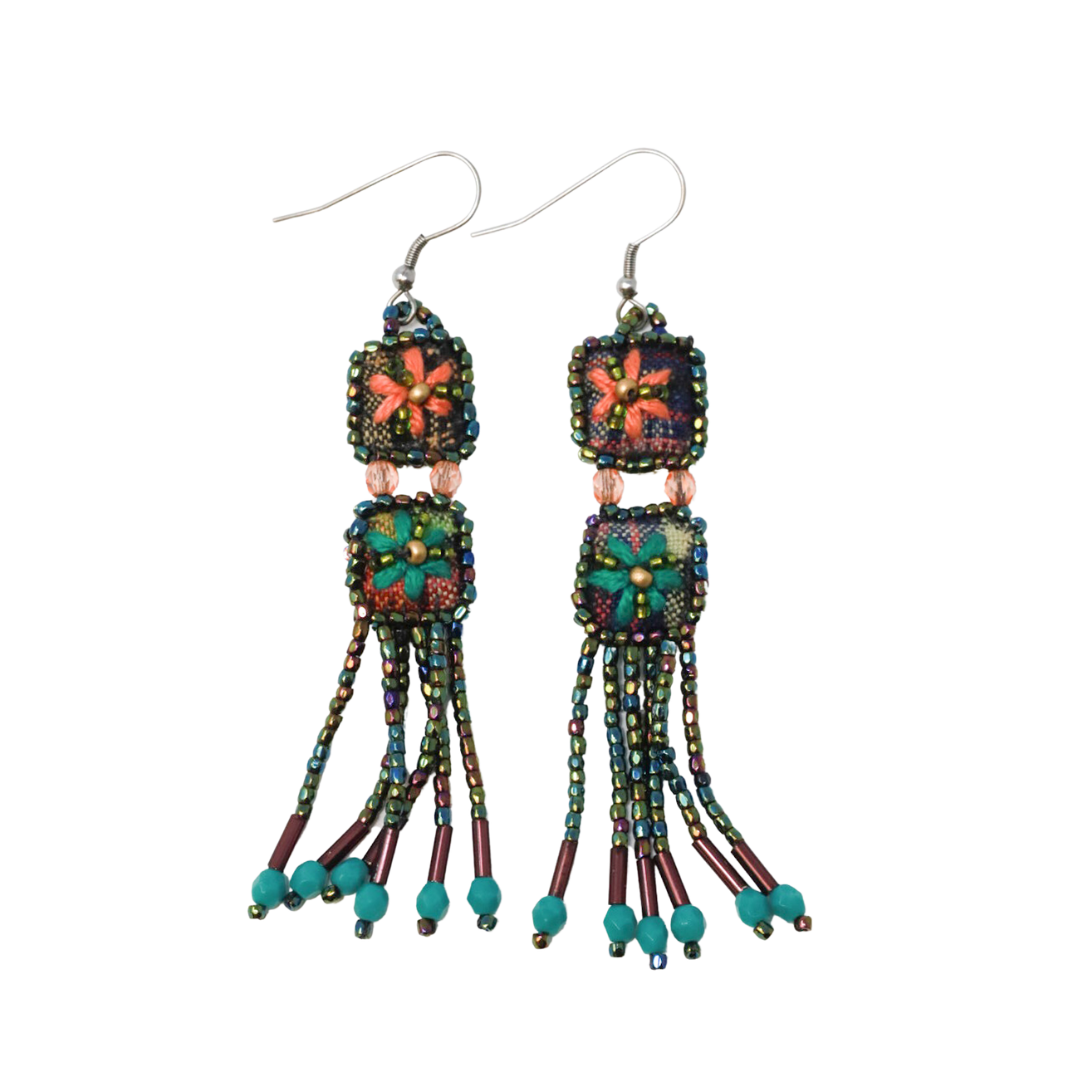 Assorted Embroidered Flower Fringe Earrings