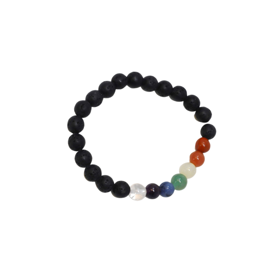 Real Gemstone Lava Stone Chakra Bracelet - Wrist Mala - 8mm