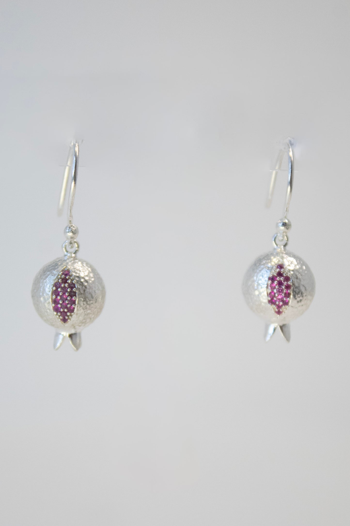 Pomegranate Silver with Ruby Cluster Drop Earrings