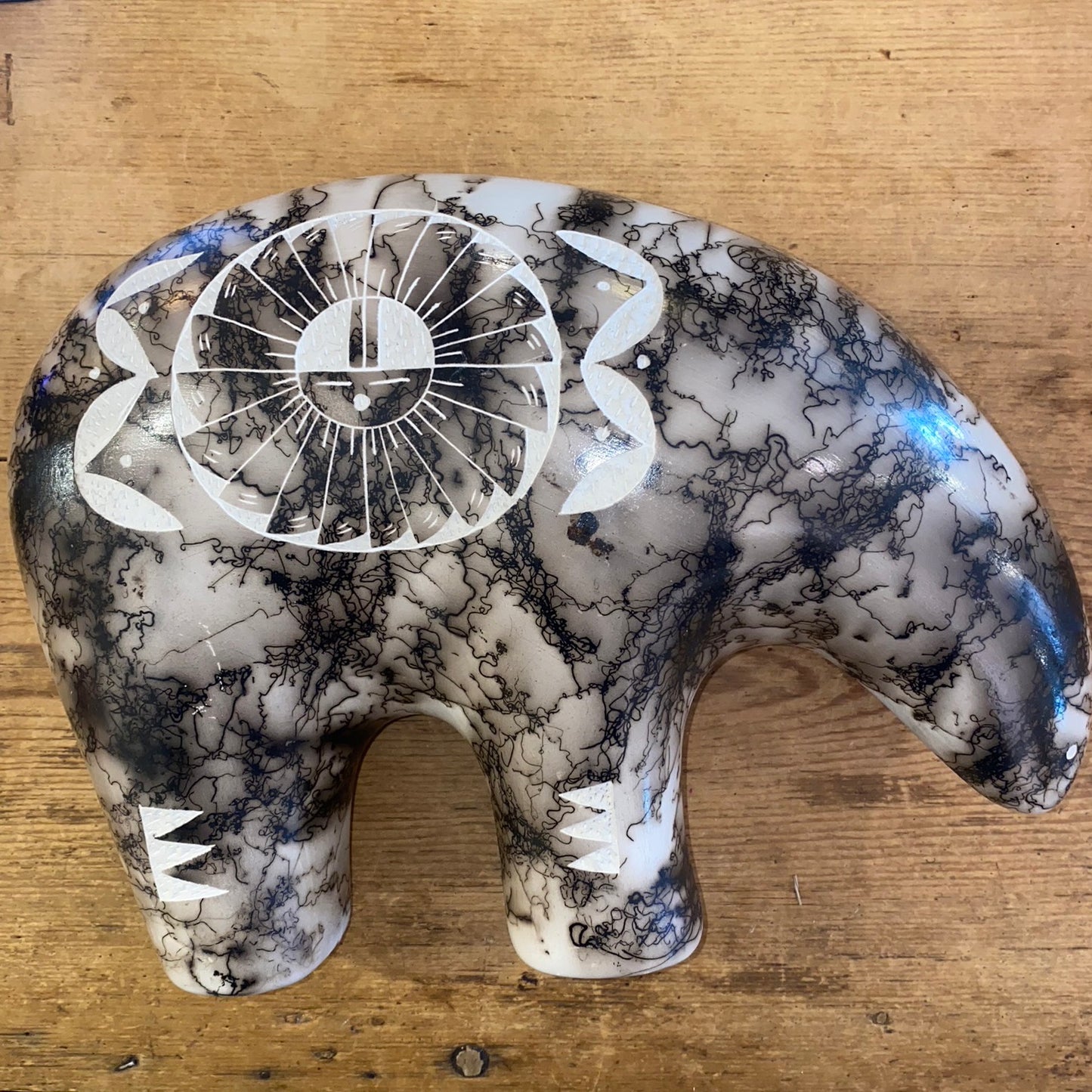 Native American Pottery Bear Horse Hair Vase