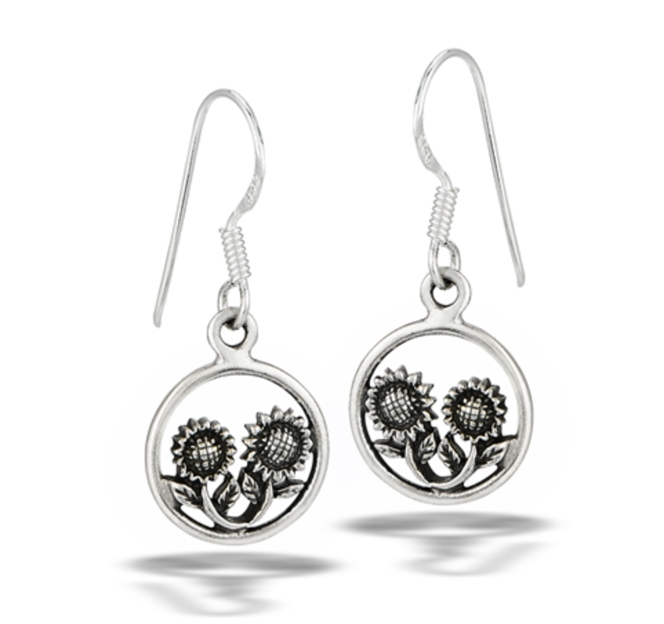 Sterling Silver Sunflower Friends Dangle Earrings
