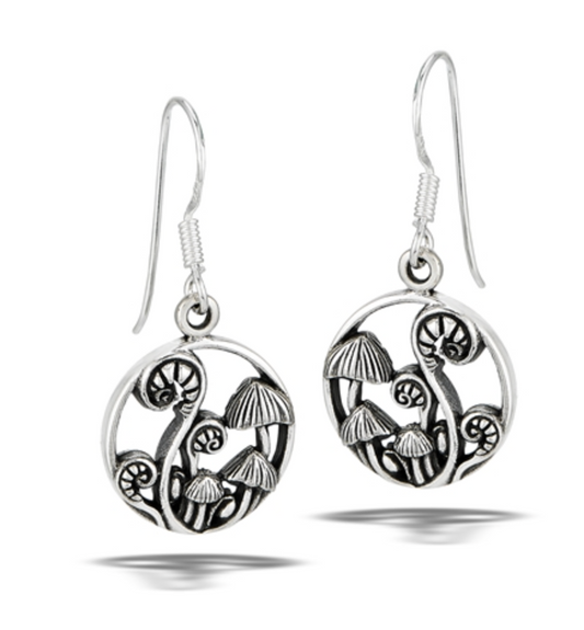 Mushroom And Fiddler Fern Dangle Earring