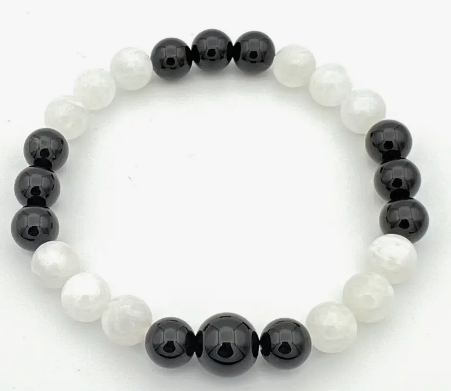 Black Obsidian & Moonstone Beaded Bracelet - 8mm
