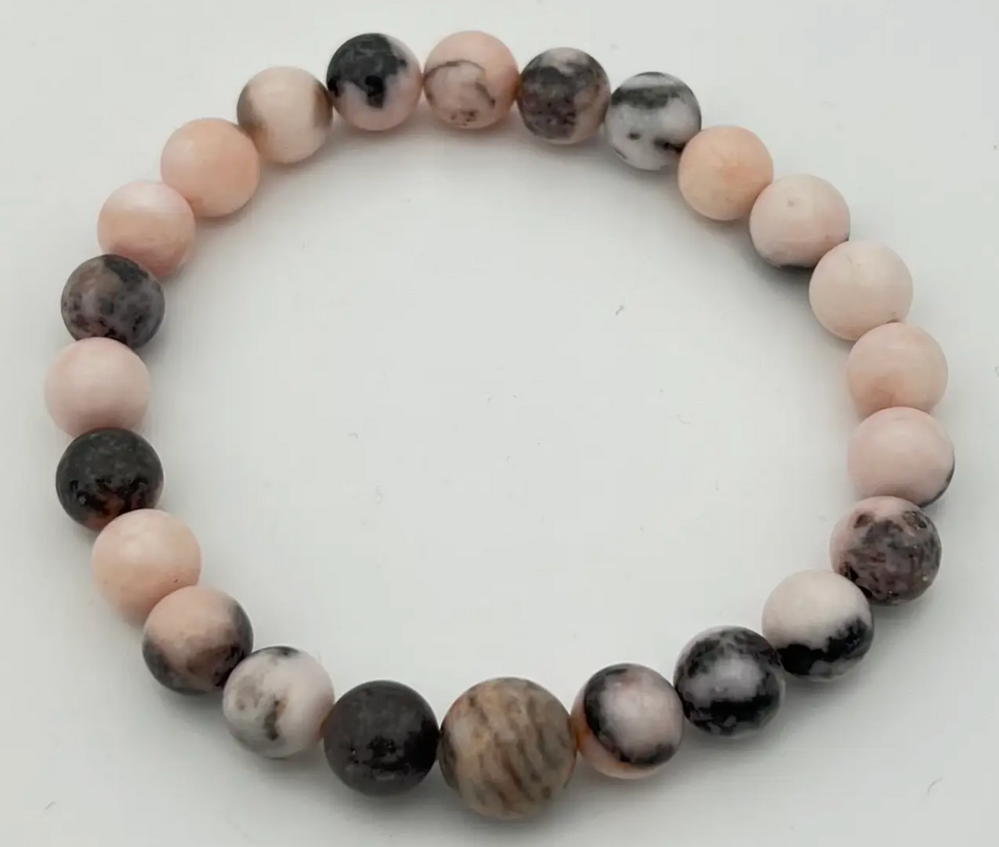 Pink Zebra Jasper Beaded Bracelet - Wrist Mala - 8mm