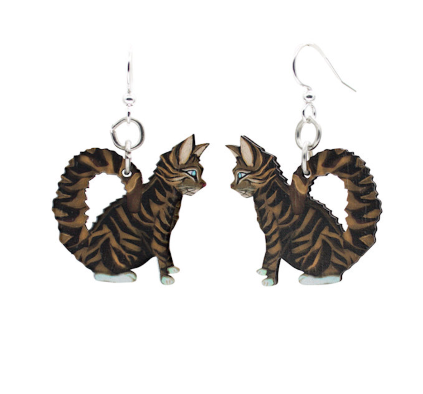 Tabby Cat Wooden Earrings
