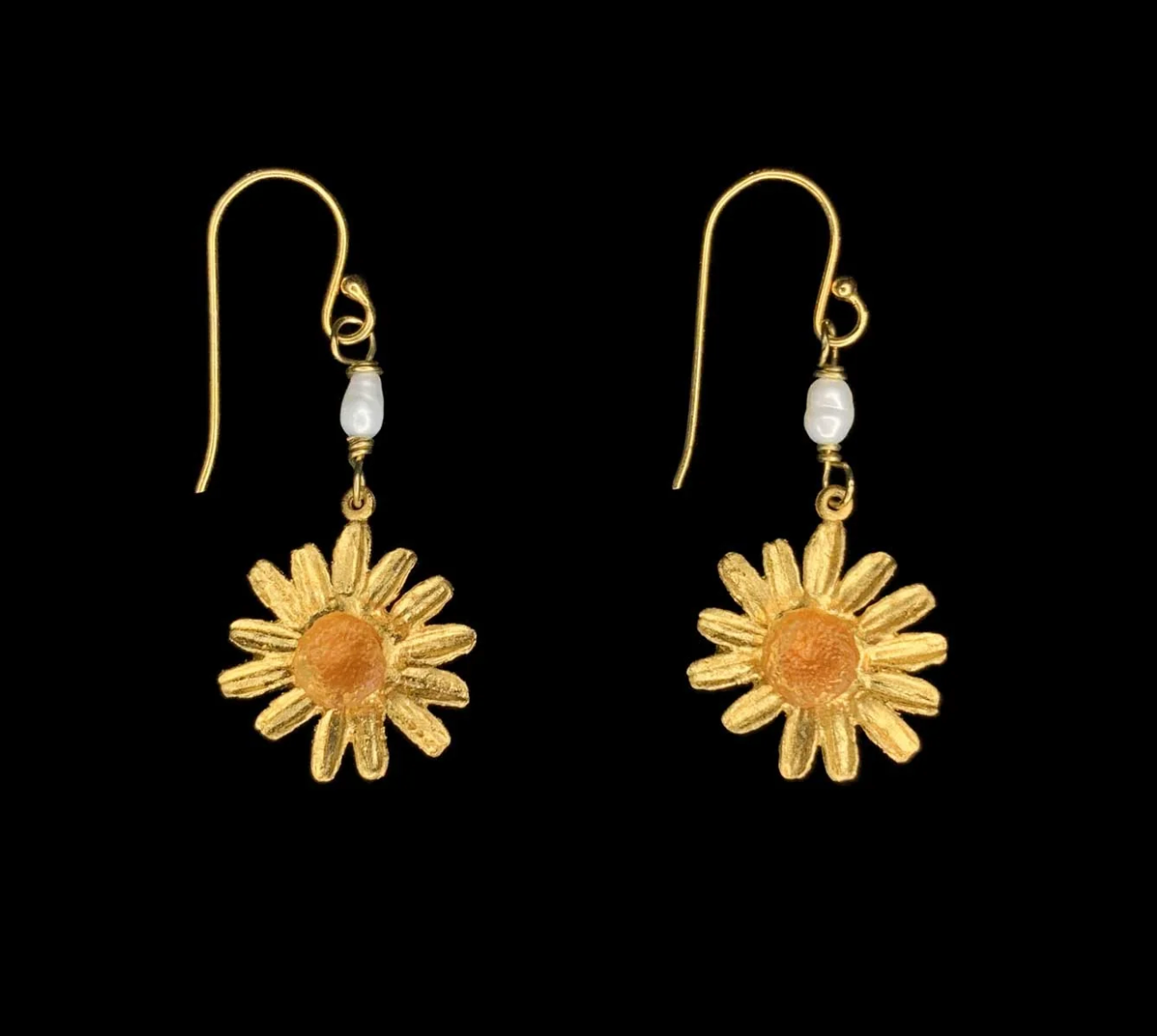 Golden Daisy w/ Pearl Drop Earrings