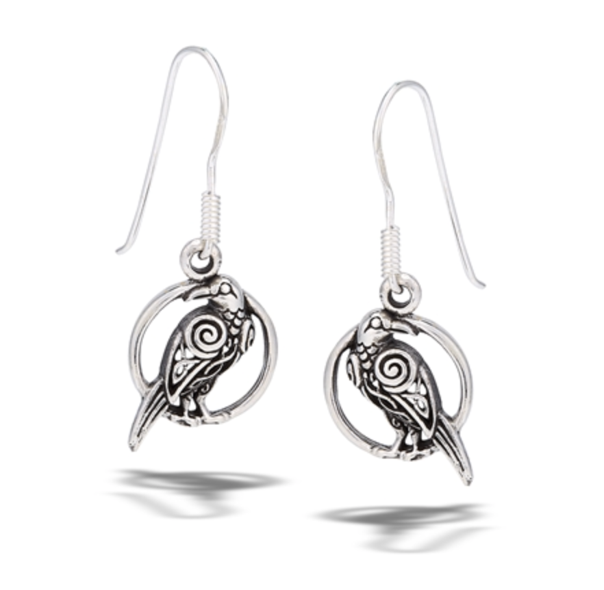 Sterling Silver Standing Raven Dangle Earring