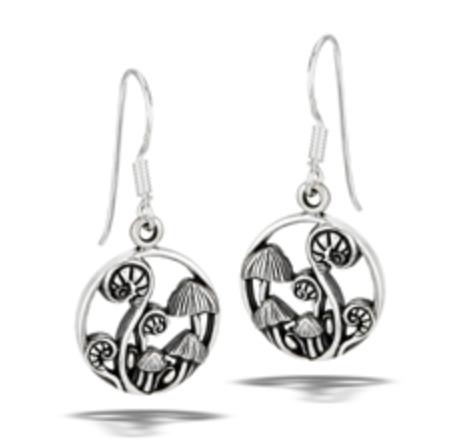Sterling Silver Mushroom And Fiddler Fern Dangle Earring