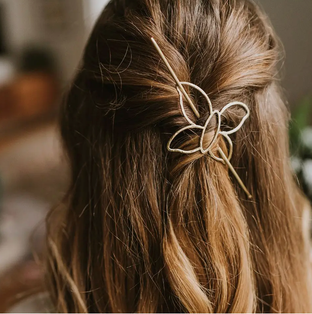 Hair Slide w/ Stick Gold