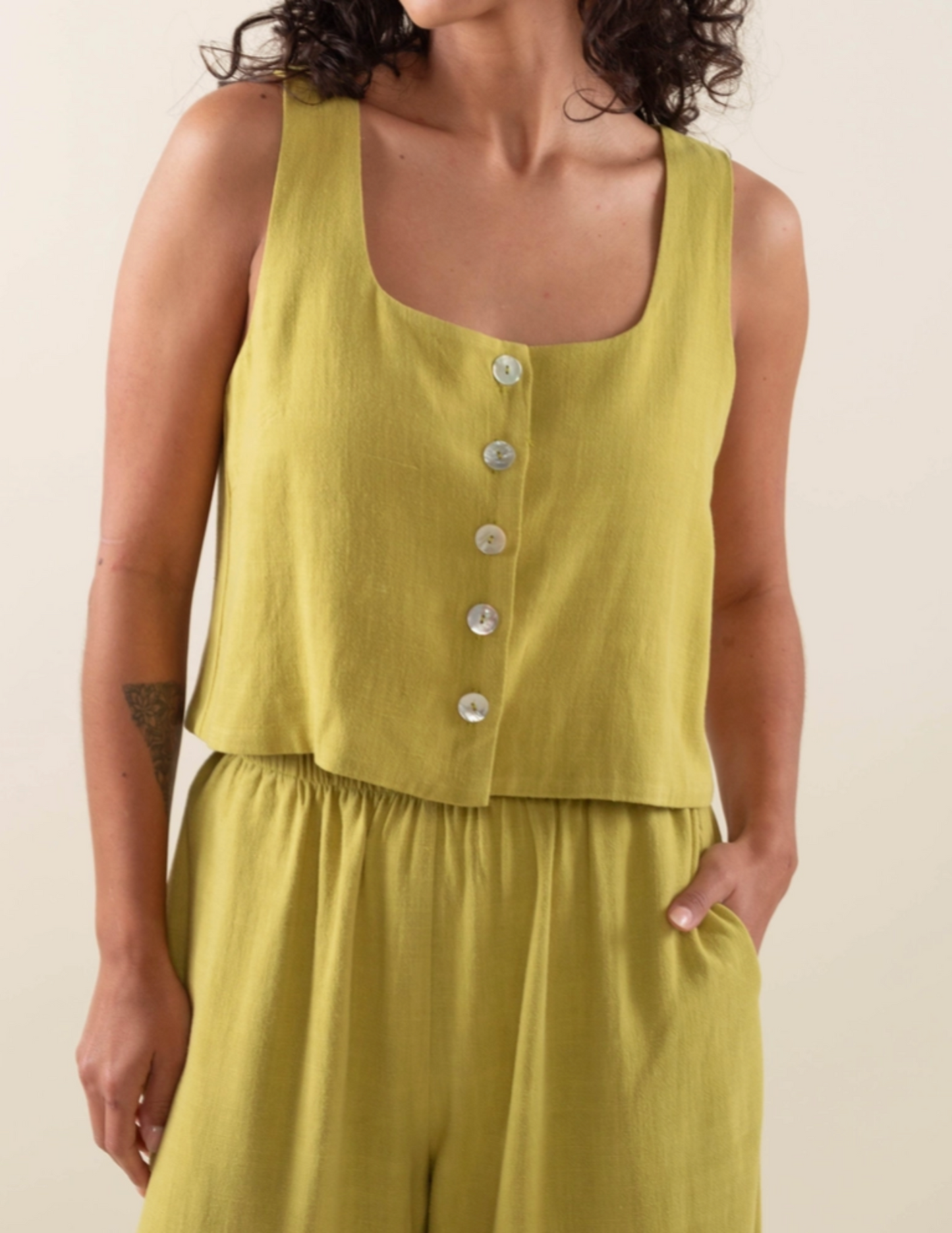 Square Neck Linen Vest