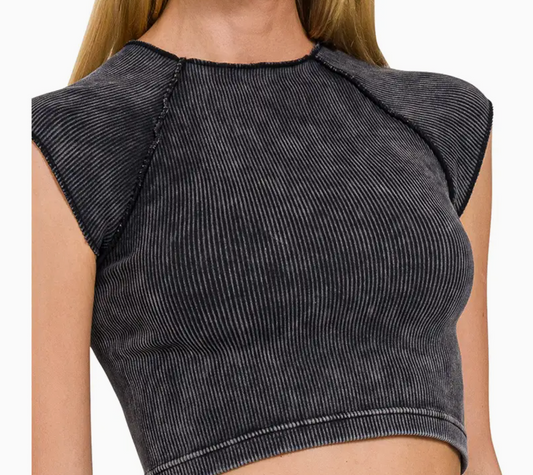 Stone Washed Ribbed Crop Tank Top
