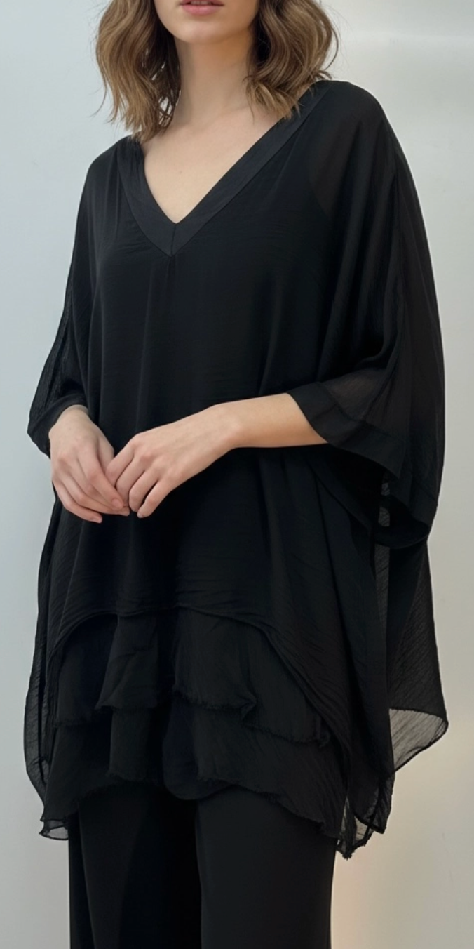 Silk Vneck Ruffle Top