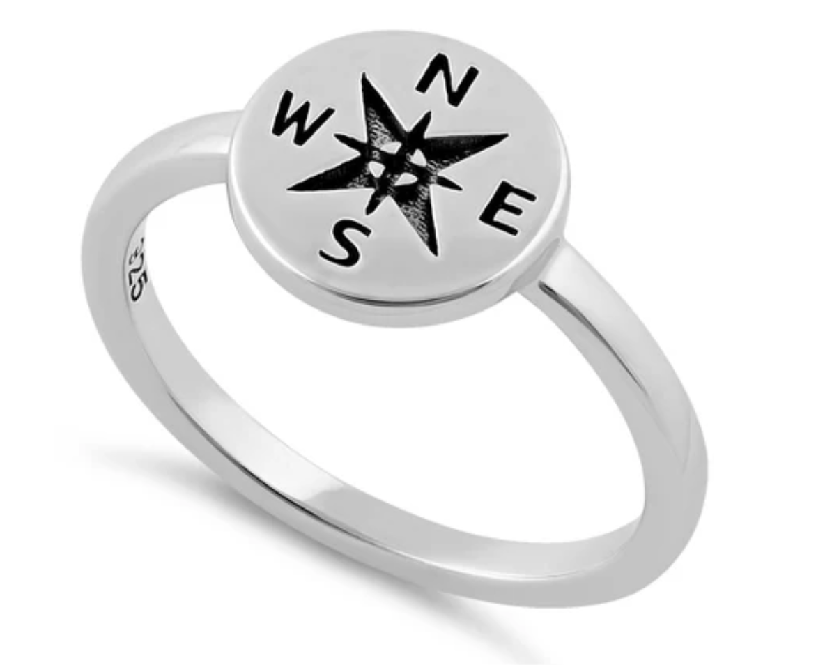 Stainless Steel Traveler's Compass Ring
