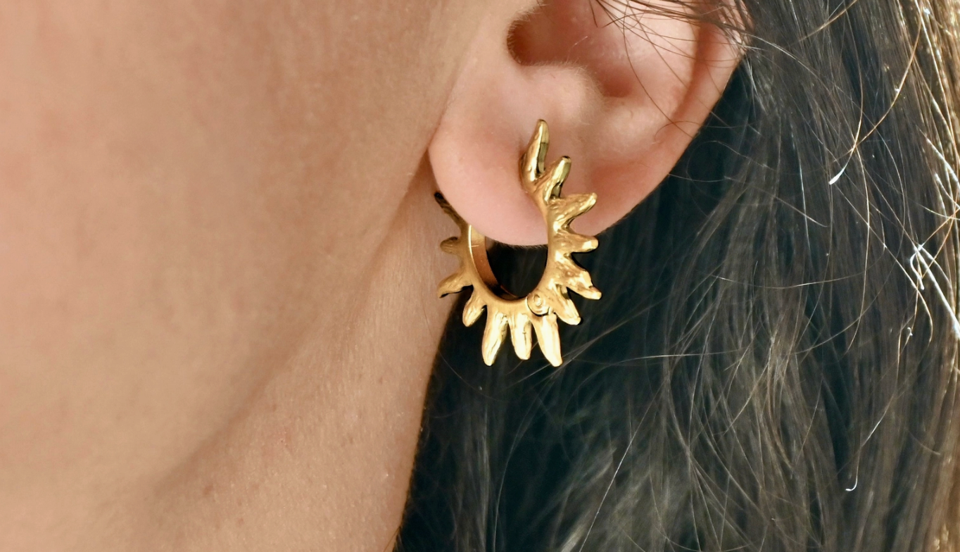 Sun Hoop Earrings - Stainless Steel Sunburst Hoops