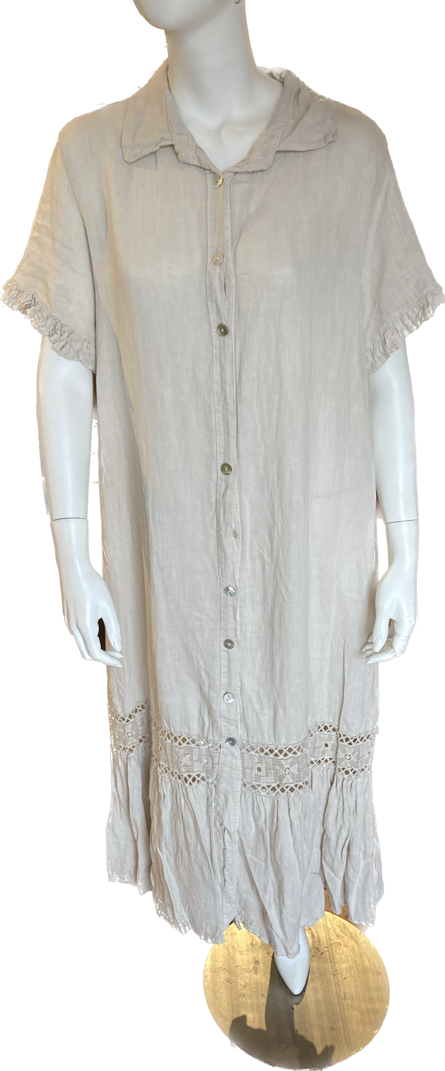 Linen Button Down Dress with Embroidery