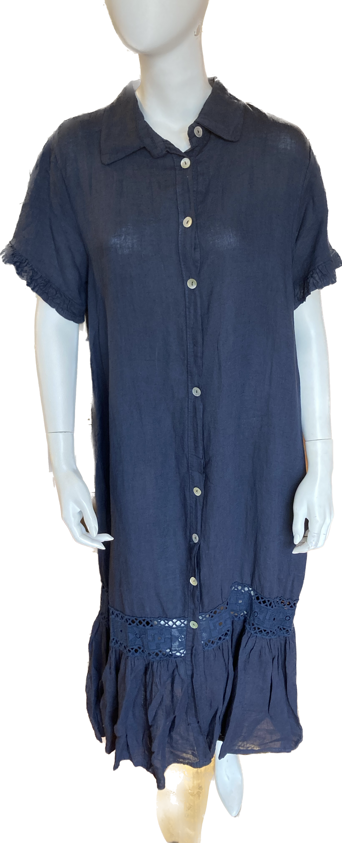 Linen Button Down Dress with Embroidery