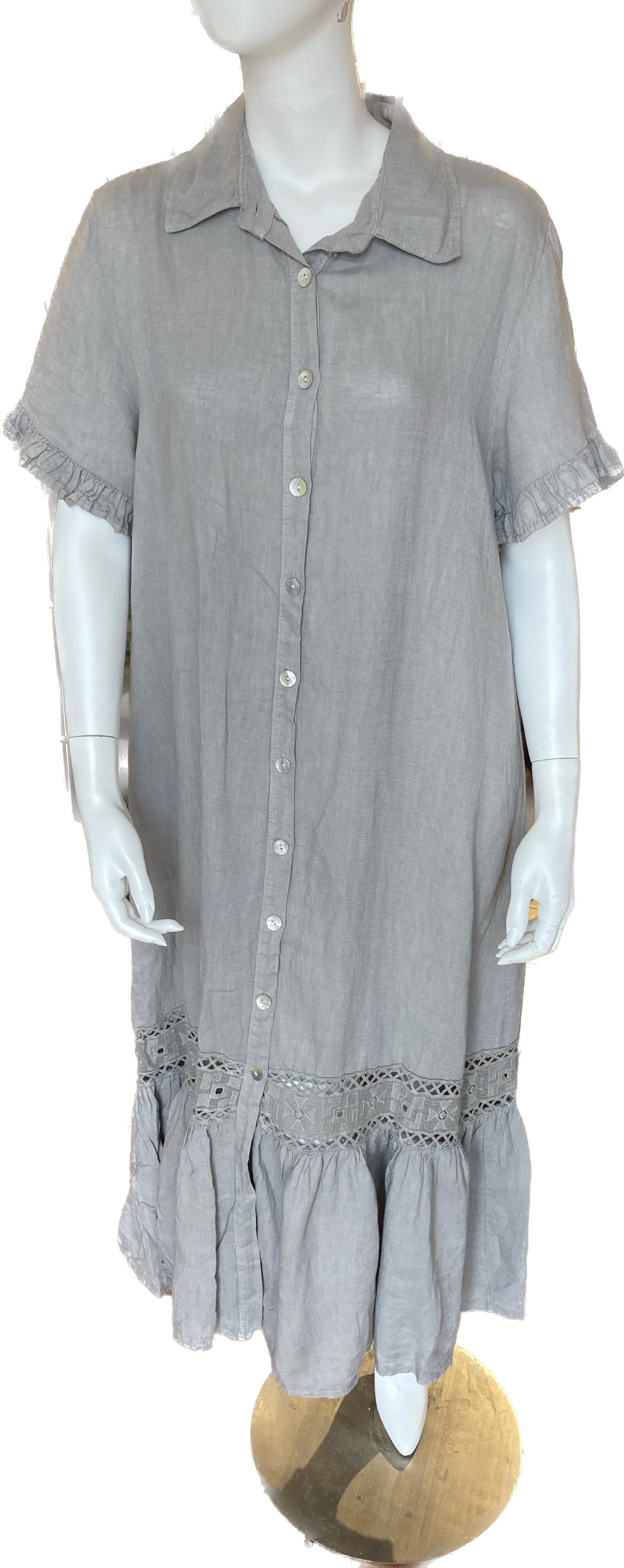 Linen Button Down Dress with Embroidery