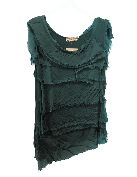 Silk Ruffle Sleeveless Tank Top