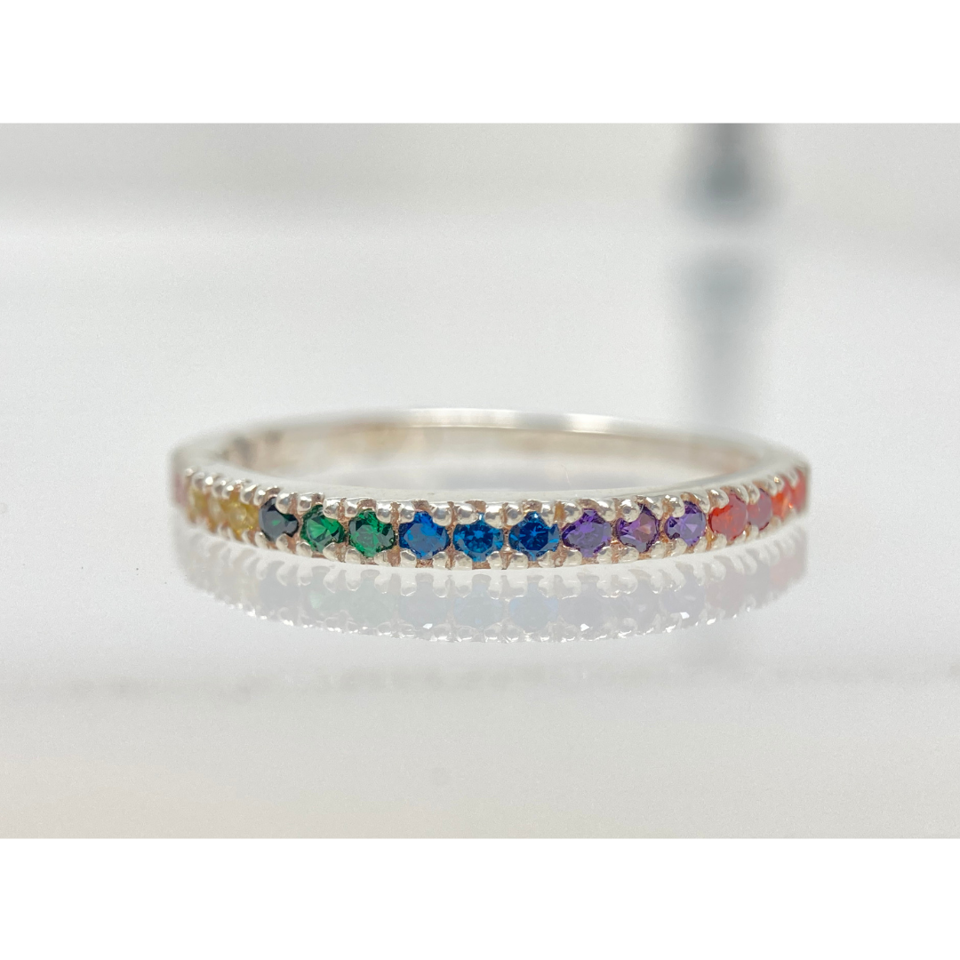 Single band Rainbow Stone Ring Silver