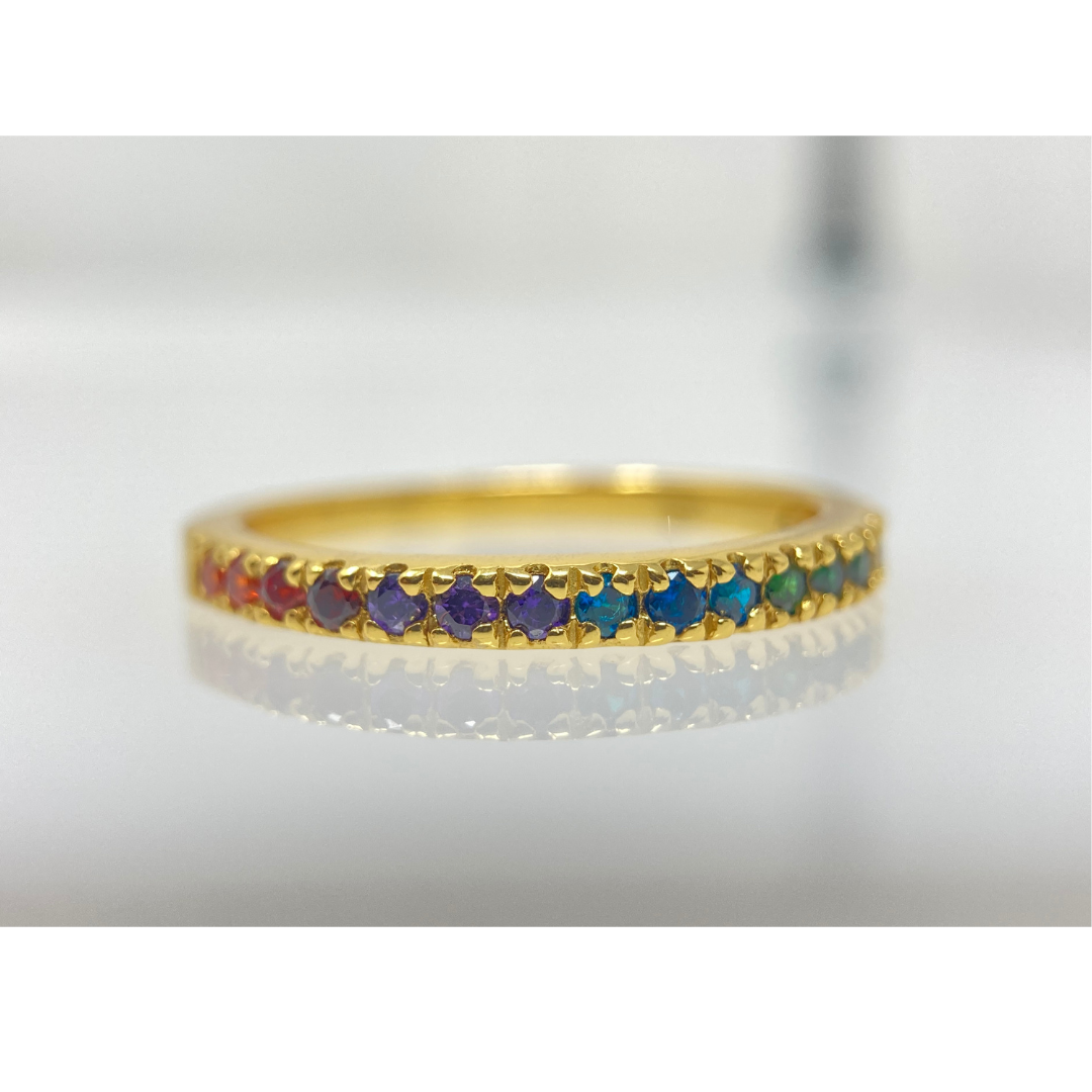Single Band Rainbow Stone Ring 14k Vermeil