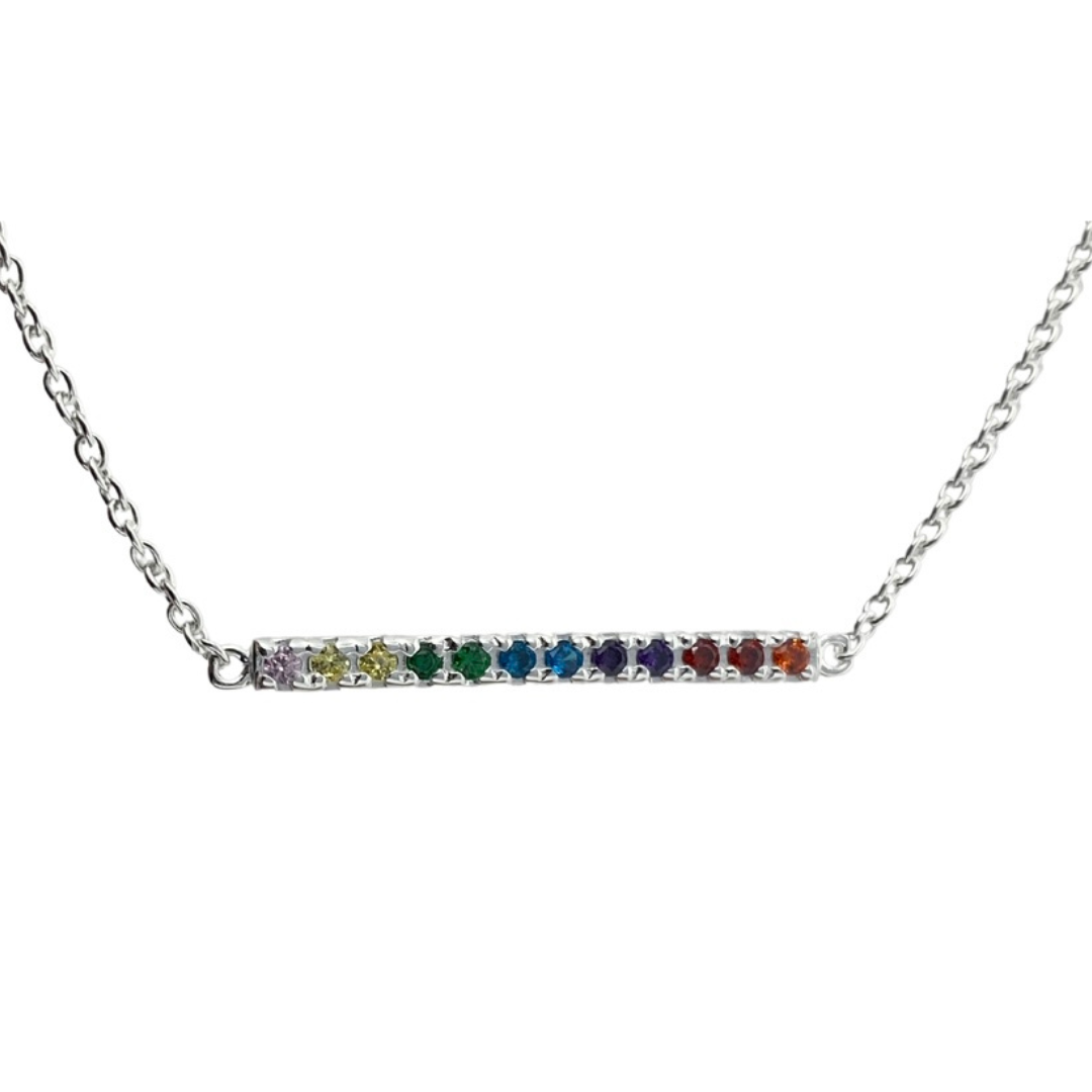 Rainbow Silver Long Bar Necklace