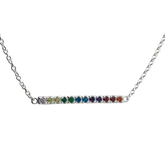 Rainbow Silver Long Bar Necklace