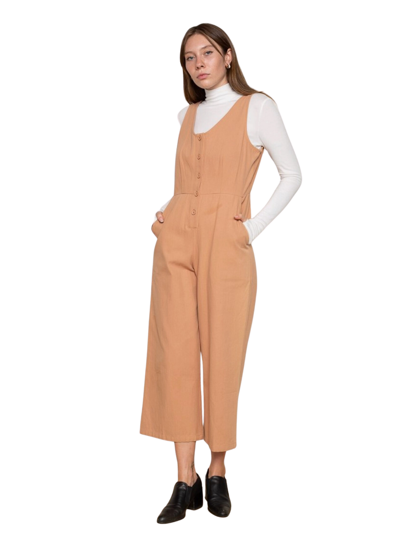 Sleevless Denim Button Front Jumpsuit