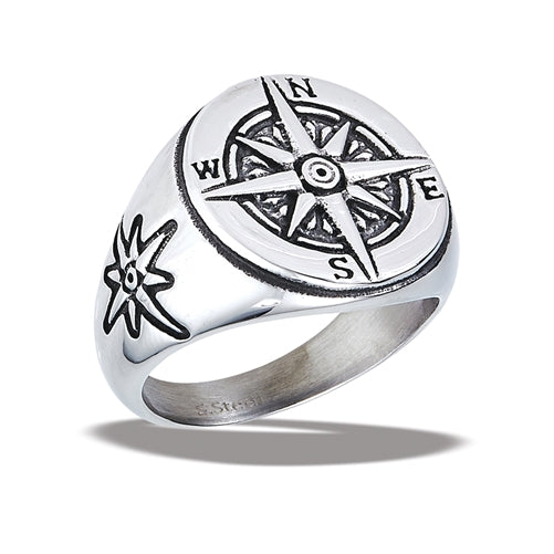 Stainless Steel Traveler's Compass Ring