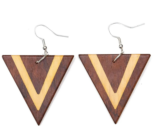 Dual-Tone Wood Triangle Earrings