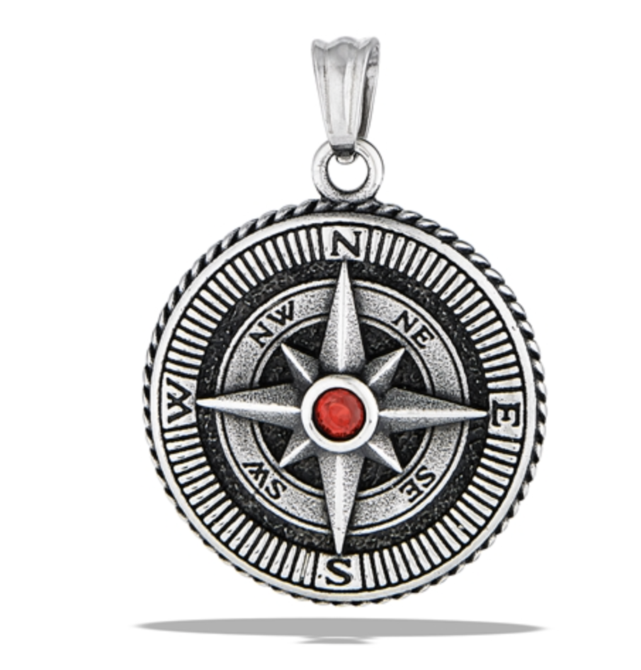Stainless steel compass pendant