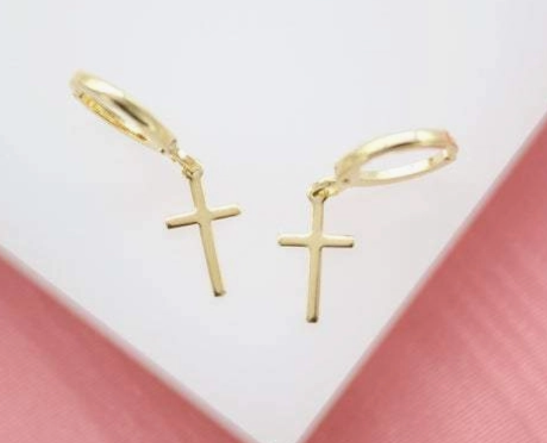 18k Gold Filled cross hoops