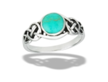 Sterling Silver Celtic Knot Ring With Synthetic Turquoise