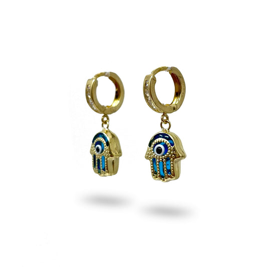 14K Gold Hamsa Hoops