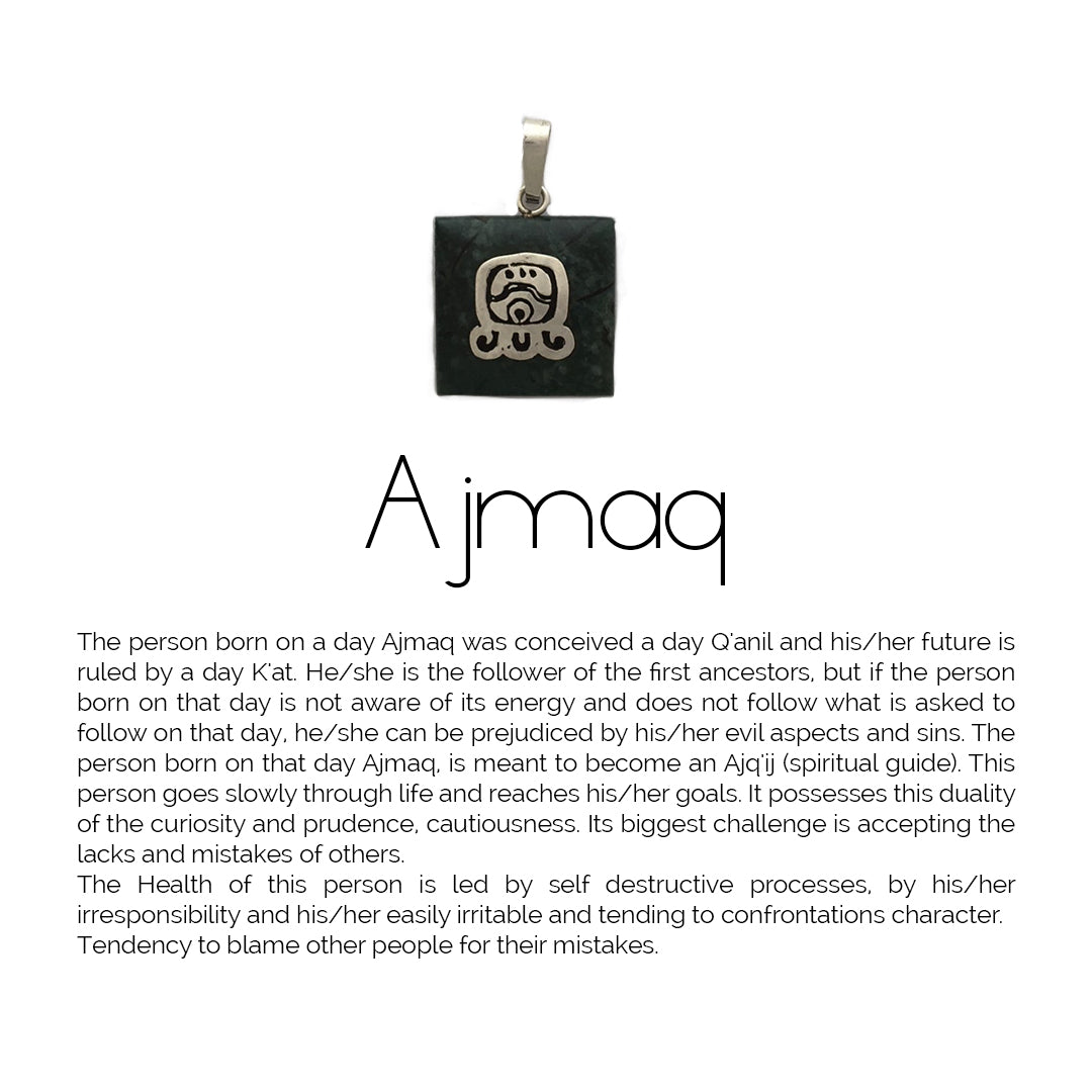 Square Jade Sterling Silver Maya Glyph Pendant