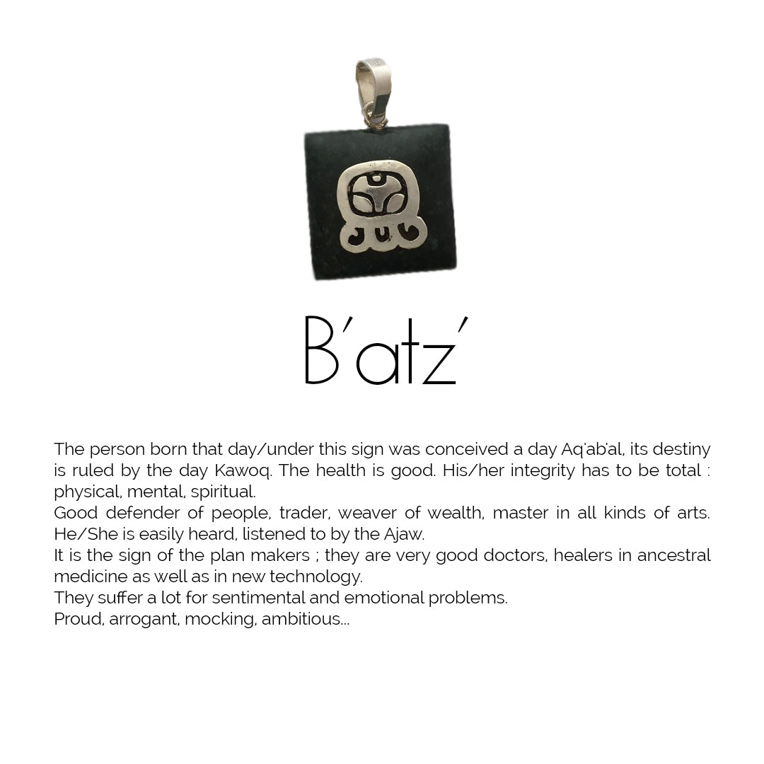 Square Jade Sterling Silver Maya Glyph Pendant
