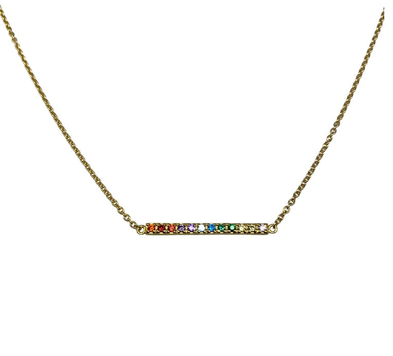 Rainbow Multicolor 14K Yellow Gold Vermeil Long Bar Necklace