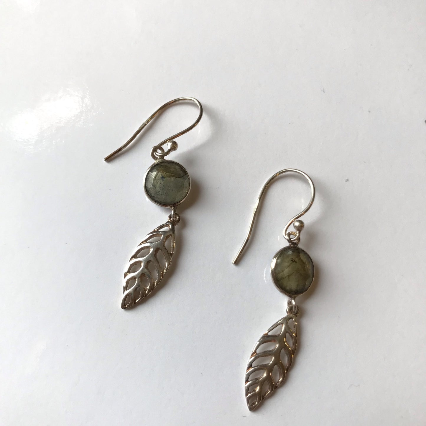 Silver/Rose Gold Leaf Drops with Gemstone