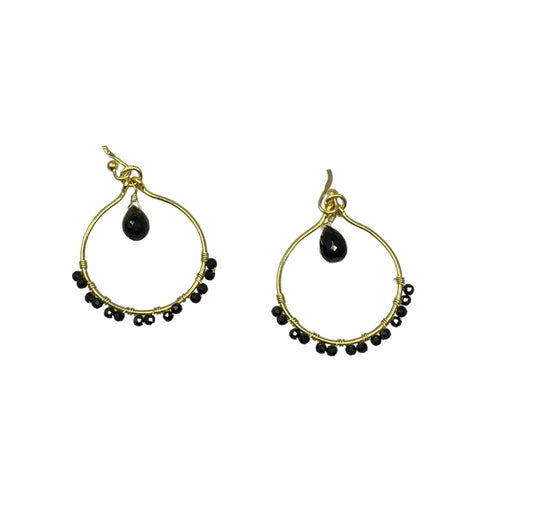 14K Gold Onyx Beaded Hoops