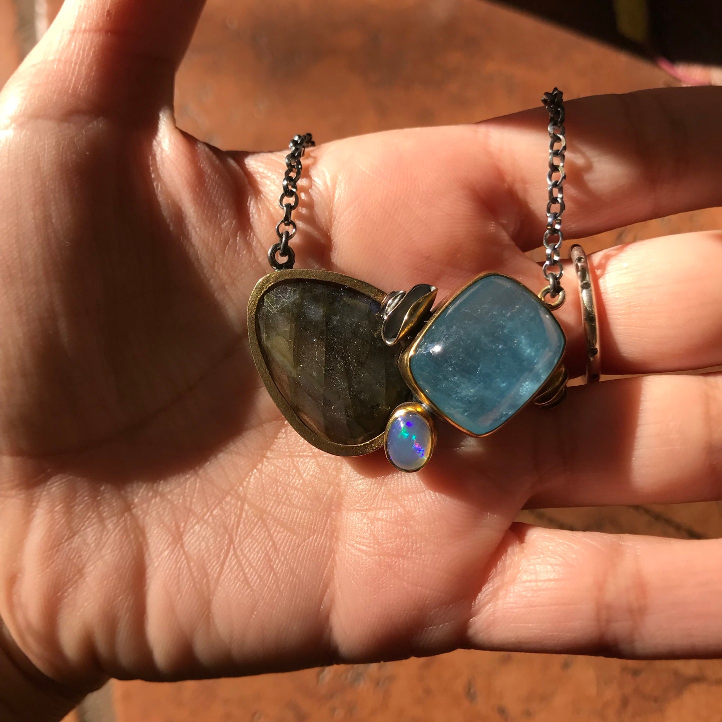 Aquamarine Labradorite and Opal Necklace