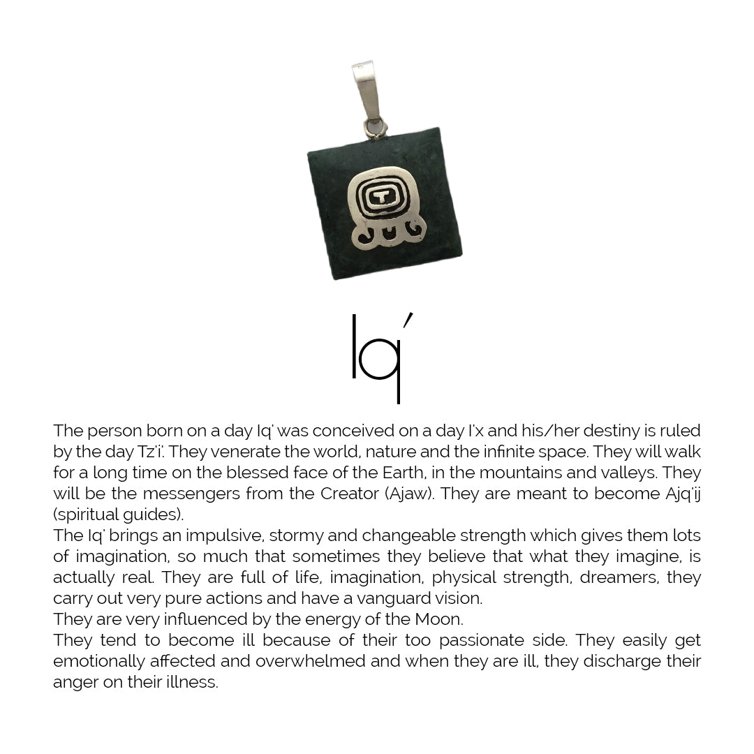 Square Jade Sterling Silver Maya Glyph Pendant