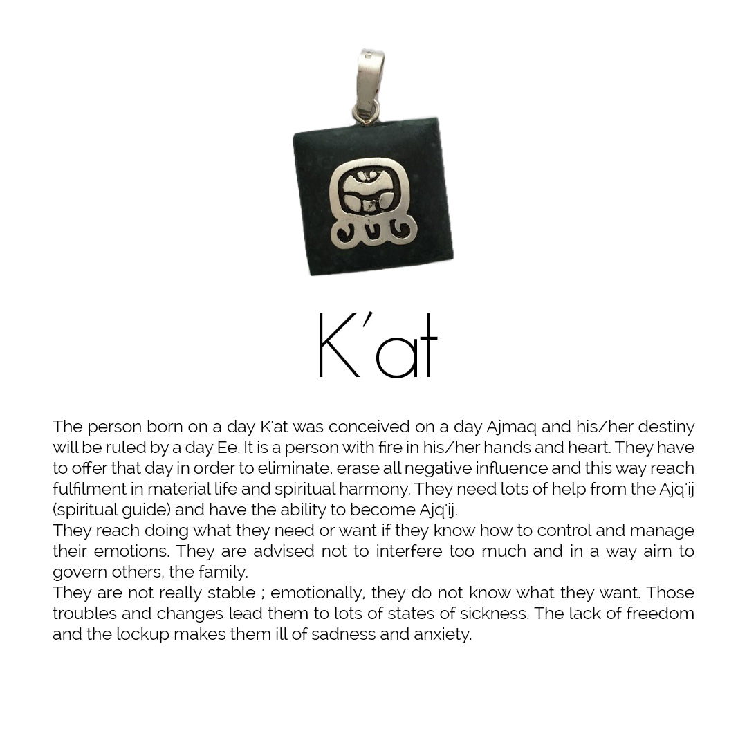 Square Jade Sterling Silver Maya Glyph Pendant