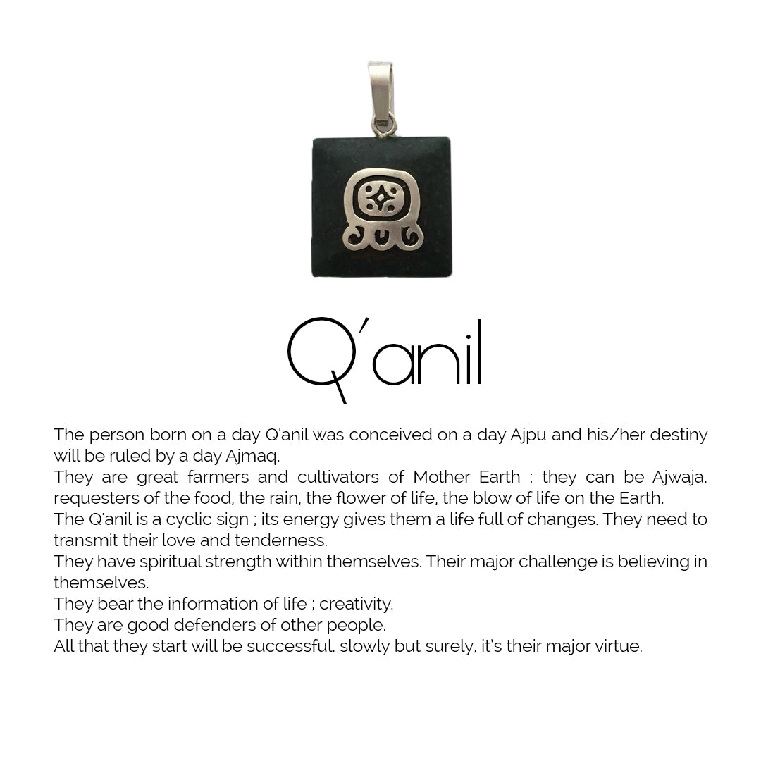 Square Jade Sterling Silver Maya Glyph Pendant